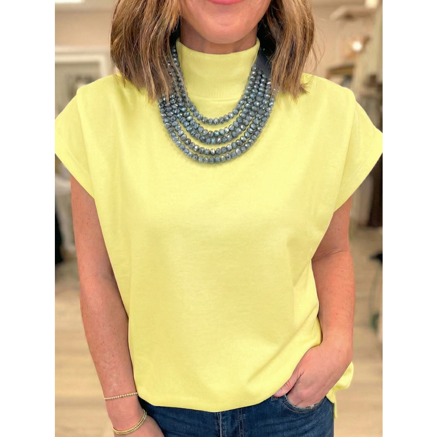 Mock Neck Cap Sleeve Blouse Apparel and Accessories