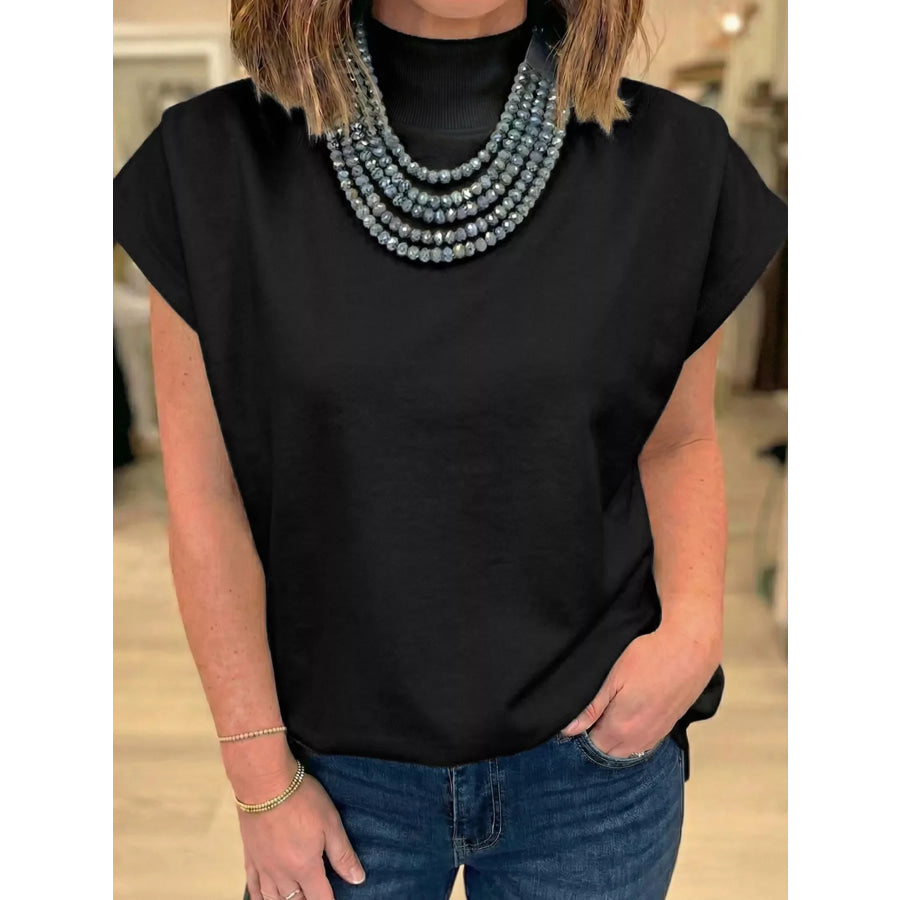 Mock Neck Cap Sleeve Blouse Apparel and Accessories