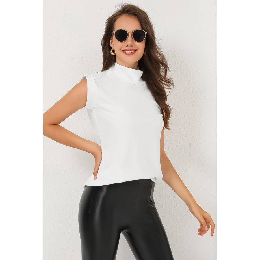 Mock Neck Cap Sleeve Blouse