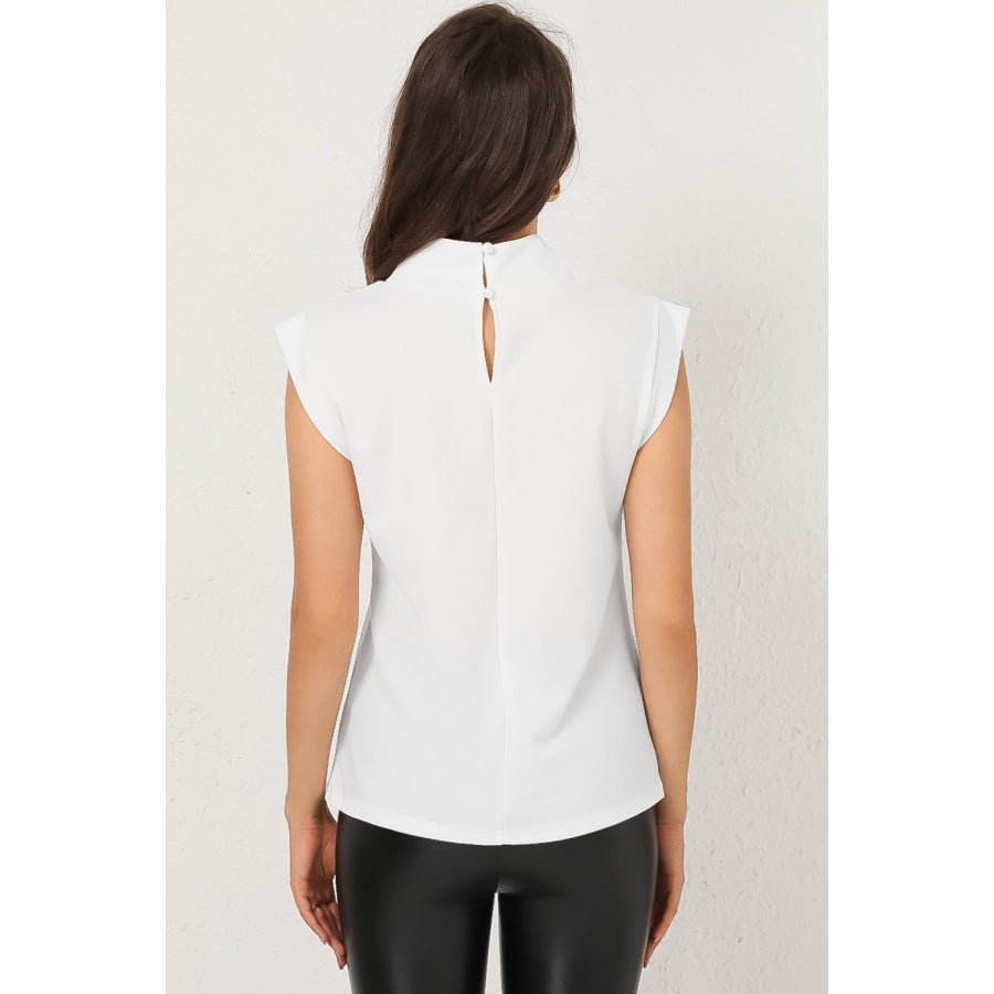 Mock Neck Cap Sleeve Blouse