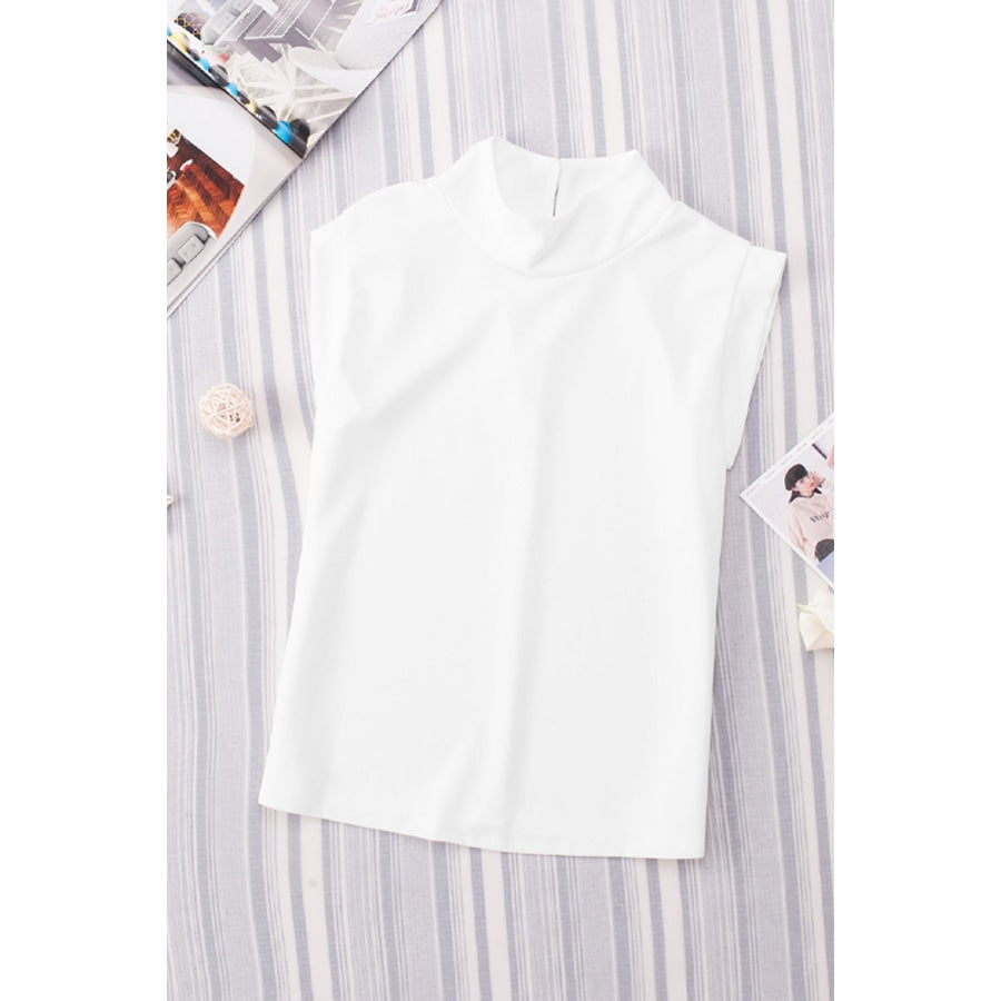 Mock Neck Cap Sleeve Blouse