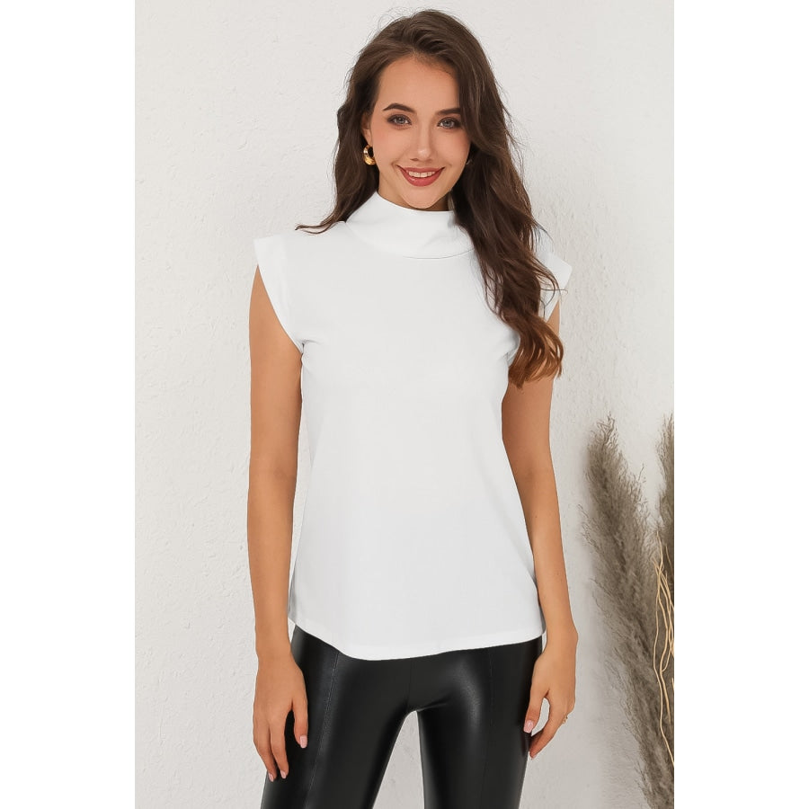 Mock Neck Cap Sleeve Blouse