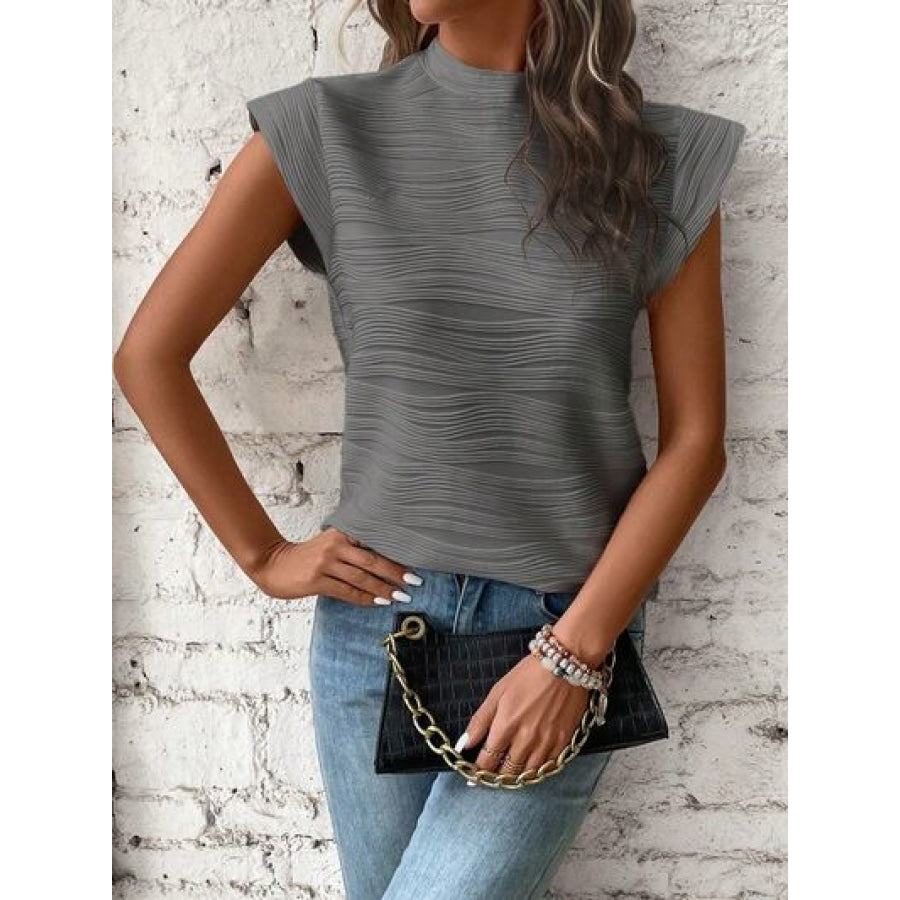 Mock Neck Cap Sleeve T-Shirt Apparel and Accessories