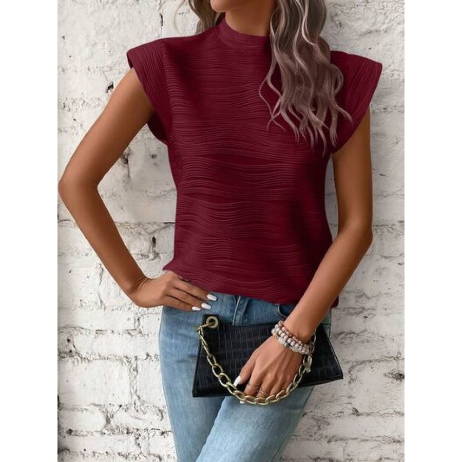 Mock Neck Cap Sleeve T-Shirt Apparel and Accessories