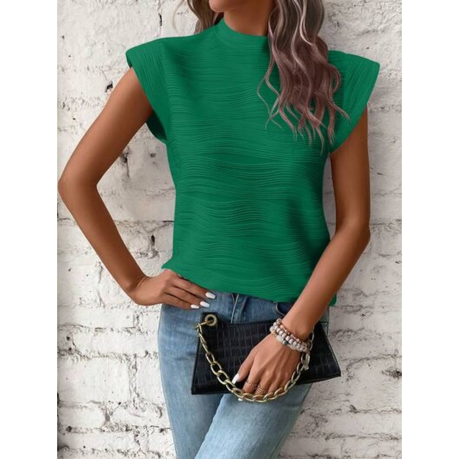 Mock Neck Cap Sleeve T-Shirt Apparel and Accessories