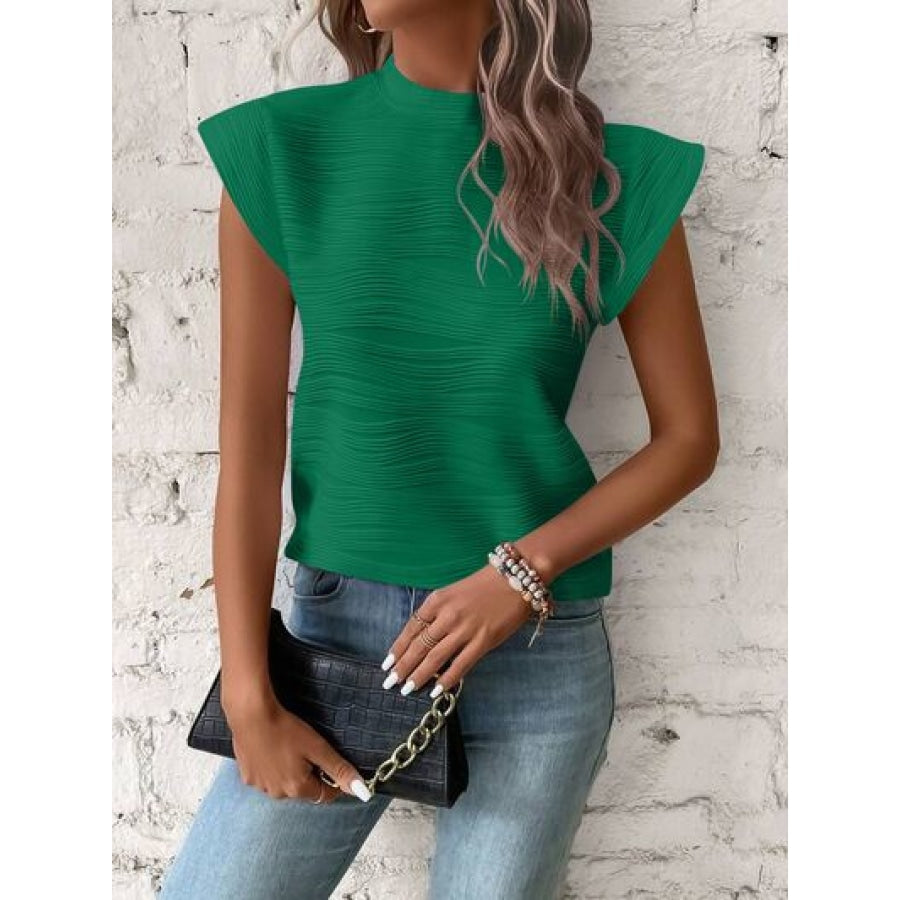 Mock Neck Cap Sleeve T-Shirt Apparel and Accessories