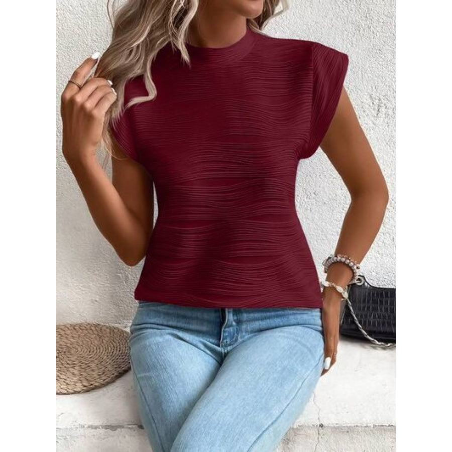 Mock Neck Cap Sleeve T-Shirt Apparel and Accessories