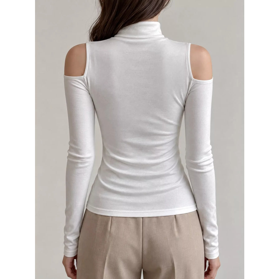 Mock Neck Cold-Shoulder Slim-Fit T-Shirt Apparel and Accessories