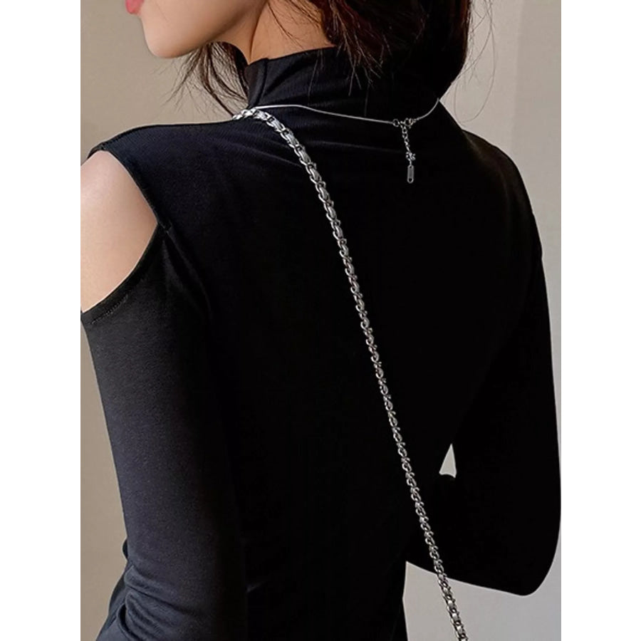 Mock Neck Cold-Shoulder Slim-Fit T-Shirt Apparel and Accessories