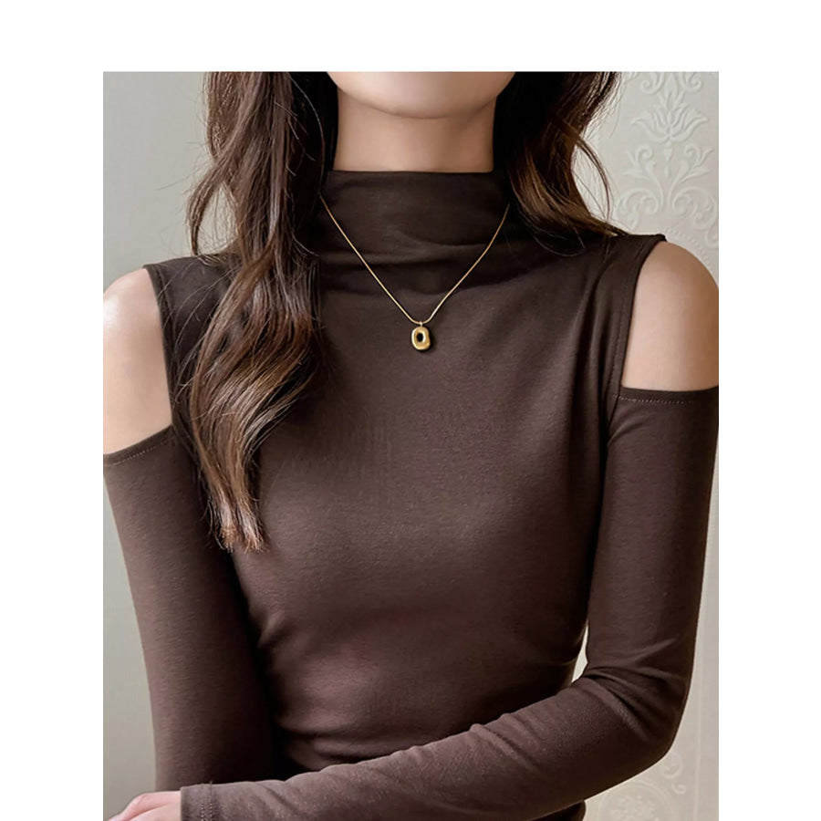 Mock Neck Cold-Shoulder Slim-Fit T-Shirt Apparel and Accessories