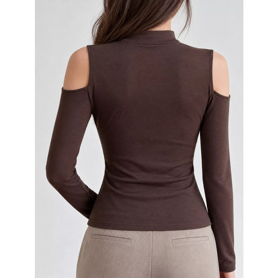 Mock Neck Cold-Shoulder Slim-Fit T-Shirt Apparel and Accessories