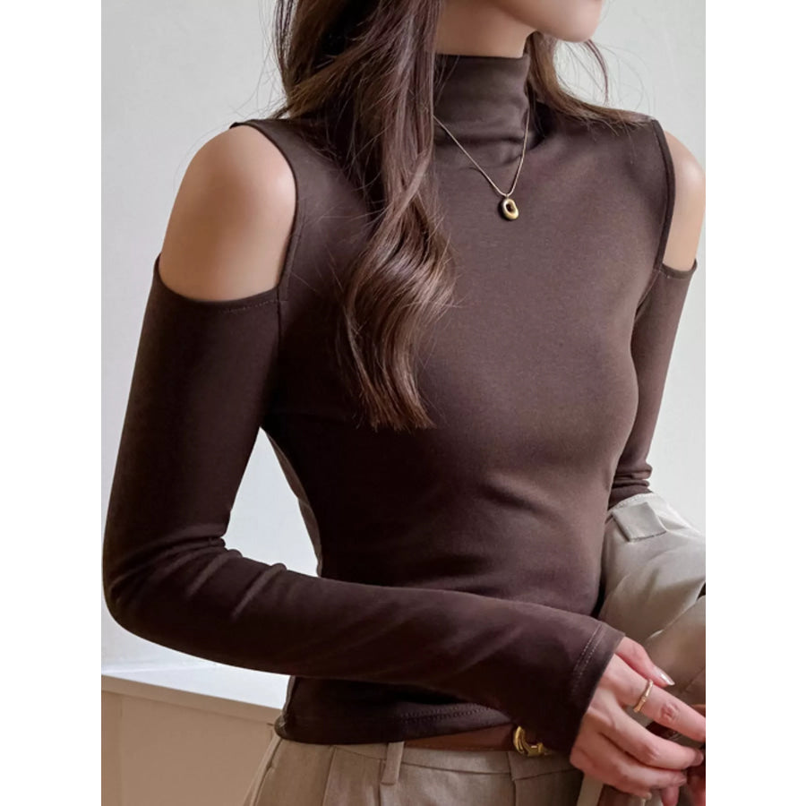 Mock Neck Cold-Shoulder Slim-Fit T-Shirt Apparel and Accessories