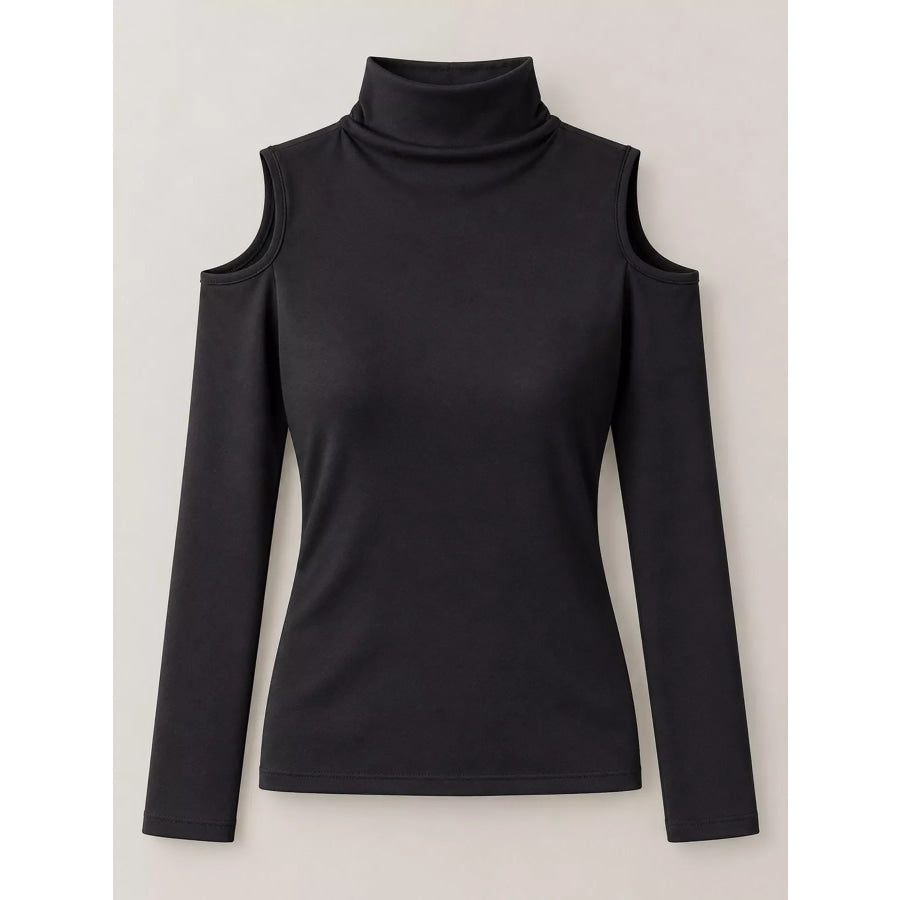 Mock Neck Cold-Shoulder Slim-Fit T-Shirt Apparel and Accessories