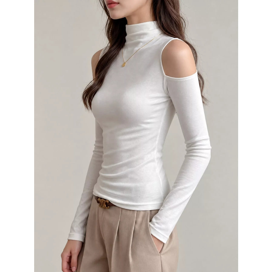 Mock Neck Cold-Shoulder Slim-Fit T-Shirt Apparel and Accessories