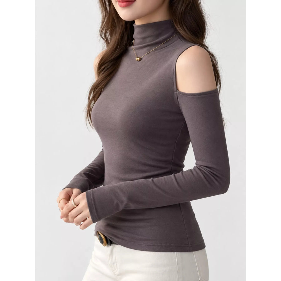 Mock Neck Cold-Shoulder Slim-Fit T-Shirt Apparel and Accessories