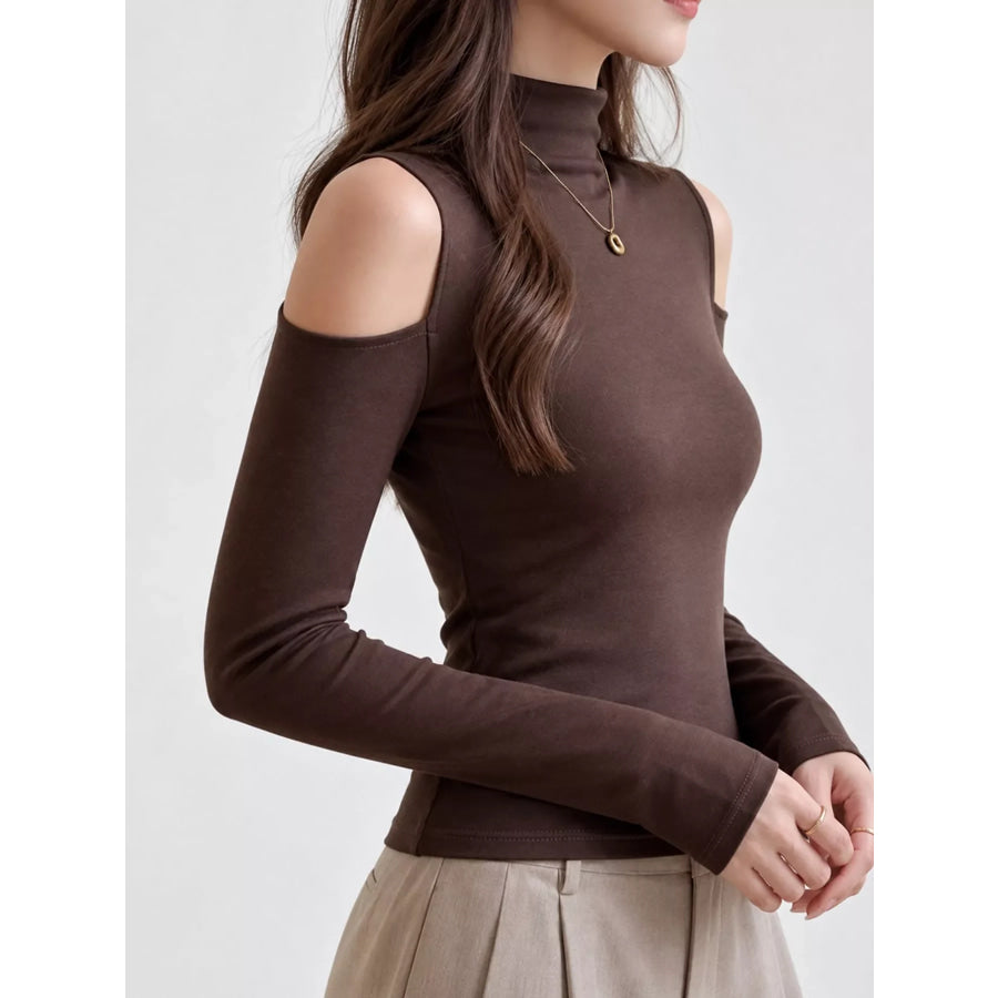 Mock Neck Cold-Shoulder Slim-Fit T-Shirt Apparel and Accessories