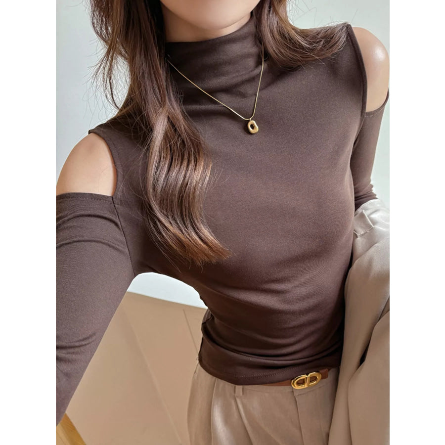 Mock Neck Cold-Shoulder Slim-Fit T-Shirt Apparel and Accessories