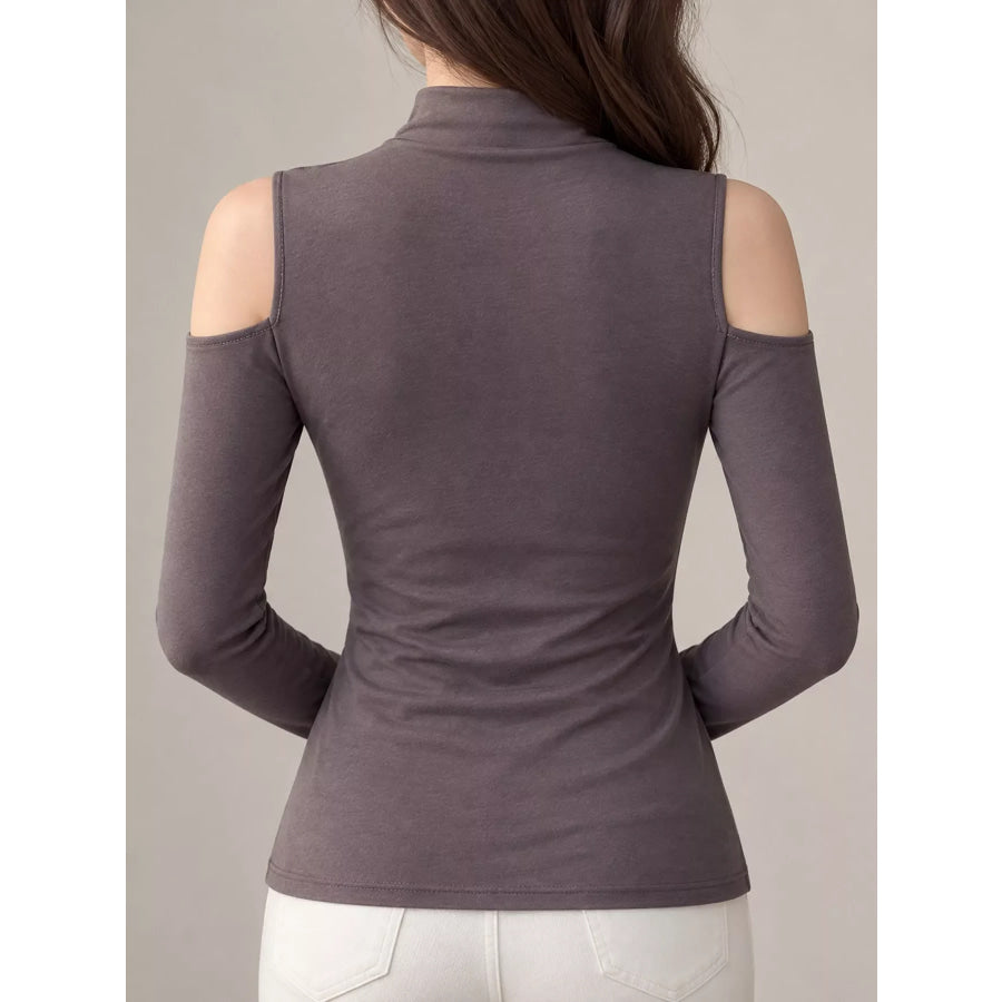Mock Neck Cold-Shoulder Slim-Fit T-Shirt Apparel and Accessories