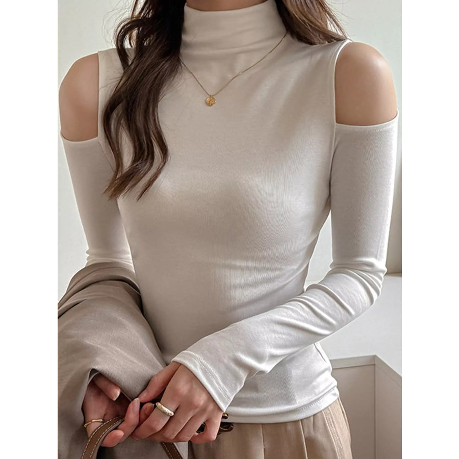 Mock Neck Cold-Shoulder Slim-Fit T-Shirt Apparel and Accessories