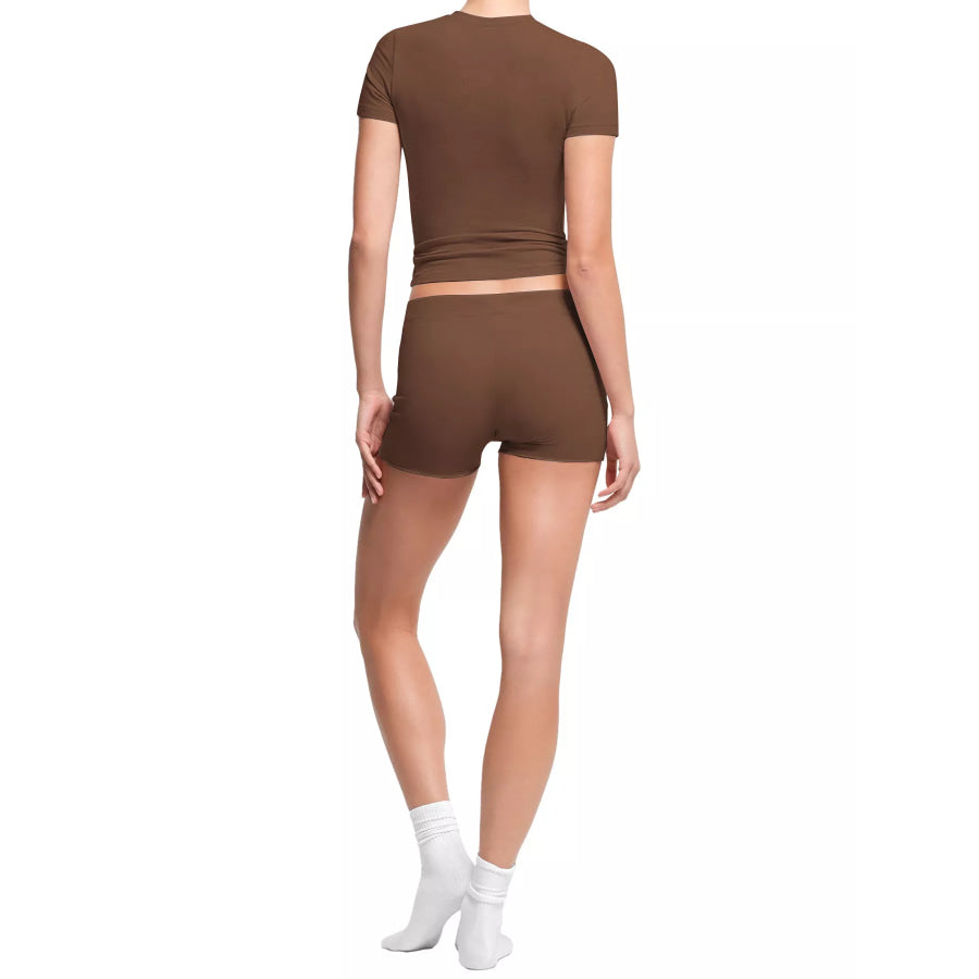 Mock Neck Crop Top and Drawstring Shorts Set Apparel and Accessories