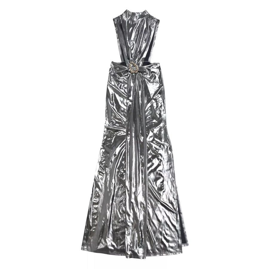 Mock Neck Cut-Out Ruched Maxi Dress Apparel and Accessories