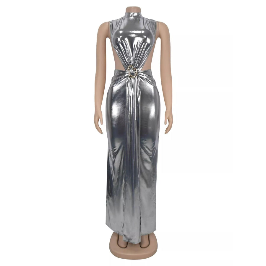 Mock Neck Cut-Out Ruched Maxi Dress Apparel and Accessories