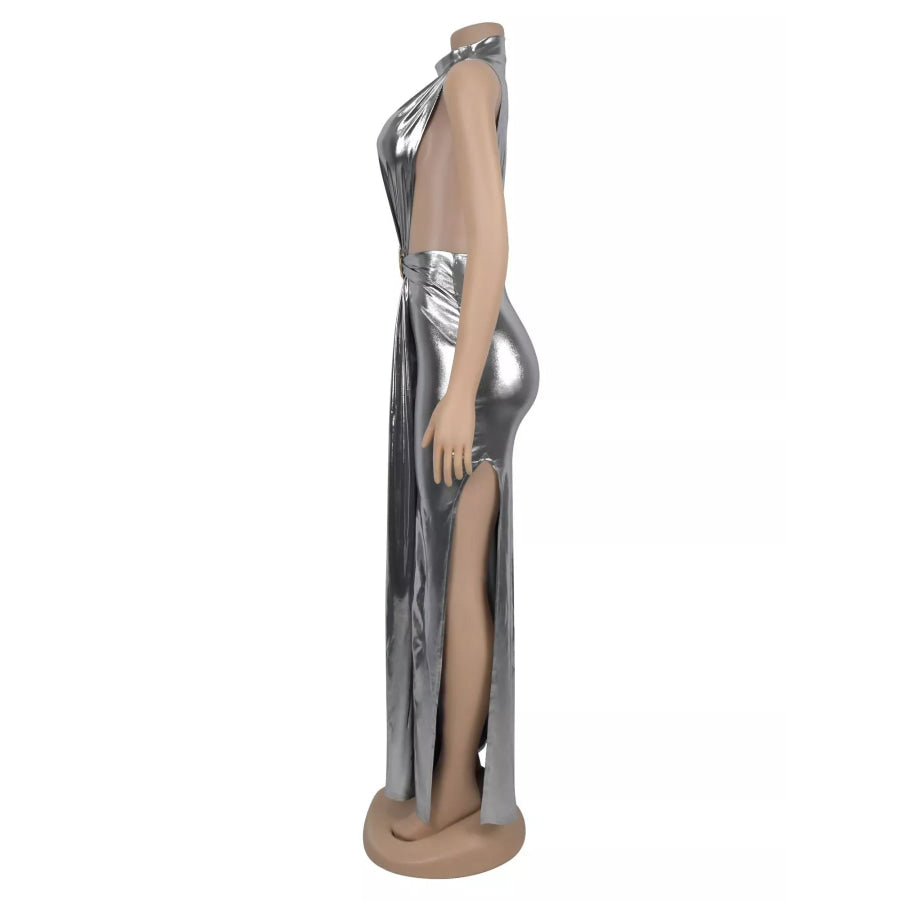 Mock Neck Cut-Out Ruched Maxi Dress Apparel and Accessories