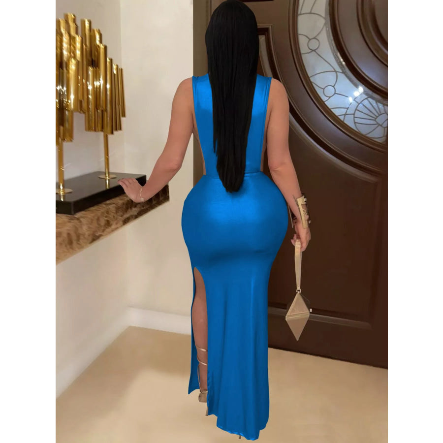 Mock Neck Cut-Out Ruched Maxi Dress Apparel and Accessories