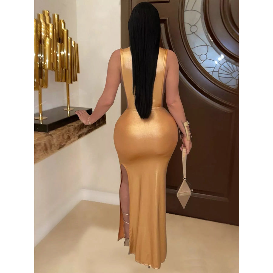 Mock Neck Cut-Out Ruched Maxi Dress Apparel and Accessories