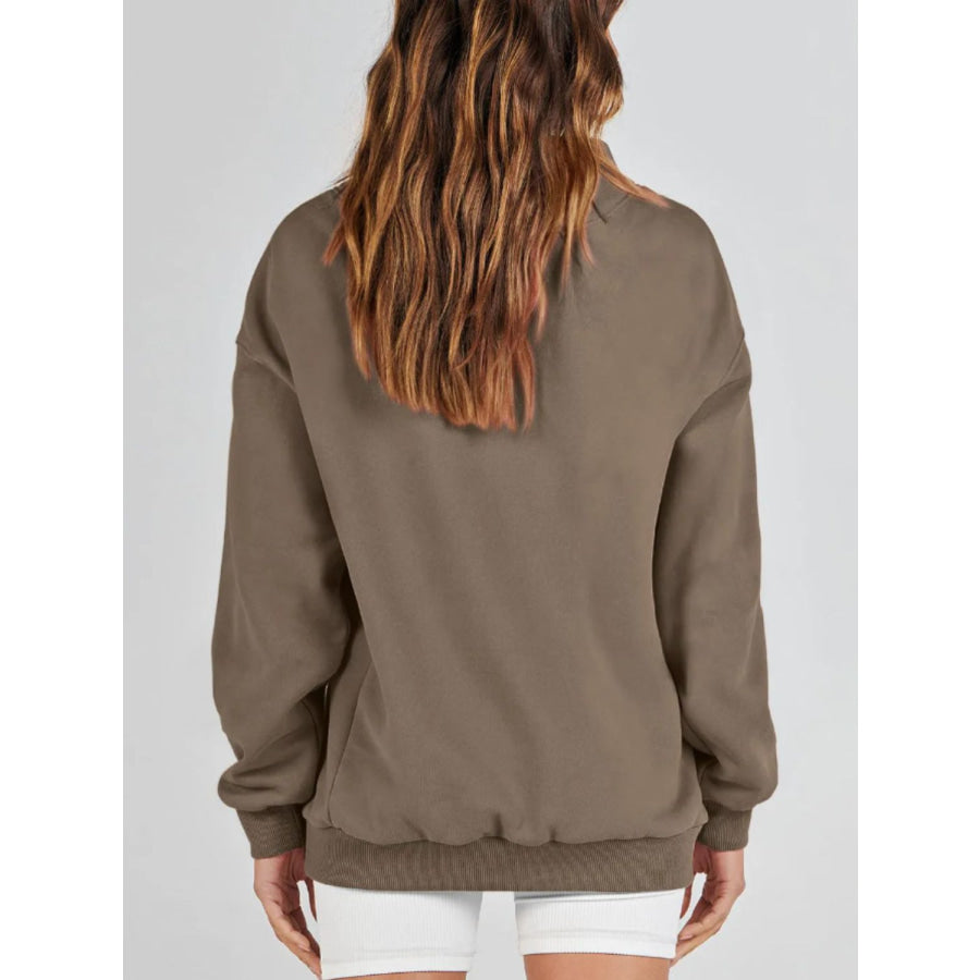 Mock Neck Drop Shoulder Long Sleeve Sweatshirt Apparel and Accessories