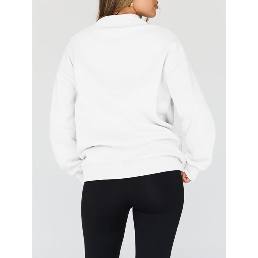 Mock Neck Drop Shoulder Long Sleeve Sweatshirt Apparel and Accessories