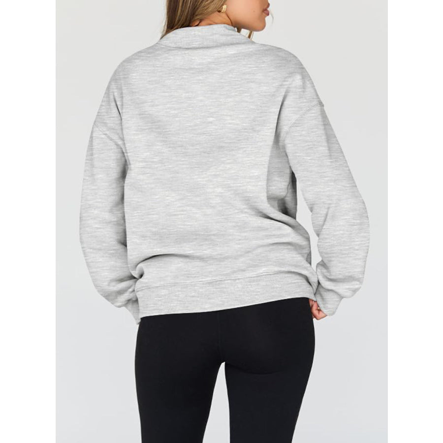 Mock Neck Drop Shoulder Long Sleeve Sweatshirt Apparel and Accessories