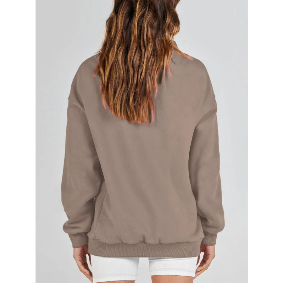 Mock Neck Drop Shoulder Long Sleeve Sweatshirt Apparel and Accessories