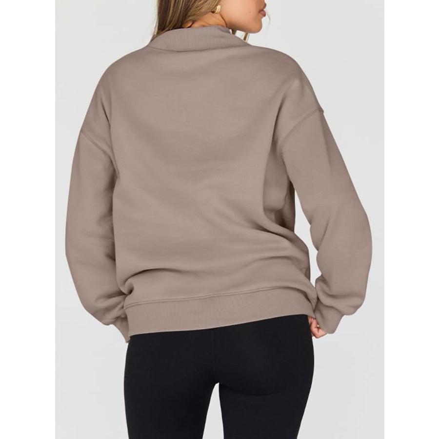 Mock Neck Drop Shoulder Long Sleeve Sweatshirt Apparel and Accessories