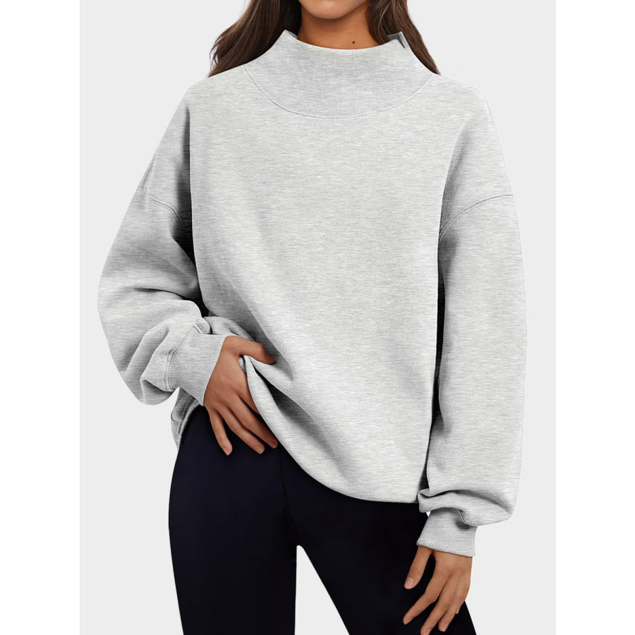 Mock Neck Drop Shoulder Long Sleeve Sweatshirt Apparel and Accessories