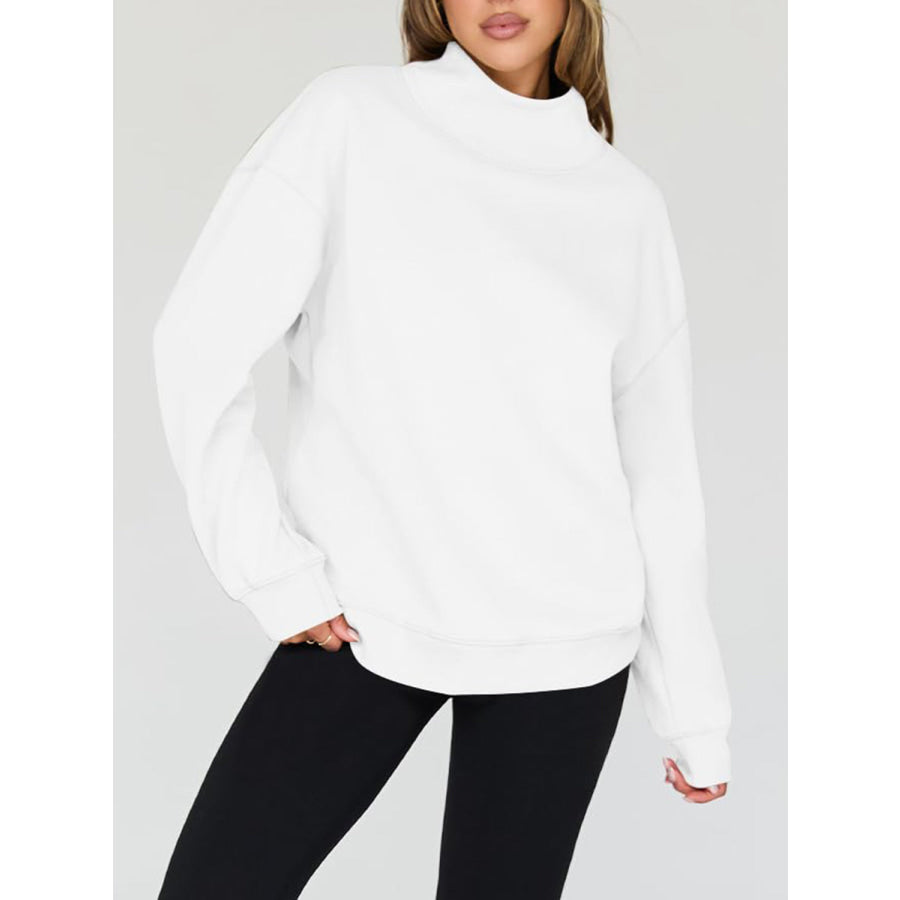 Mock Neck Drop Shoulder Long Sleeve Sweatshirt Apparel and Accessories