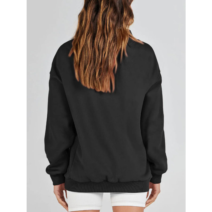 Mock Neck Drop Shoulder Long Sleeve Sweatshirt Apparel and Accessories