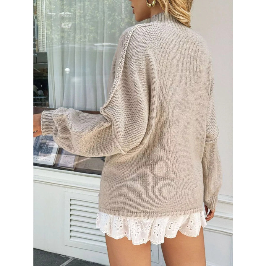 Mock Neck Drop Shoulder Sweater Apparel and Accessories
