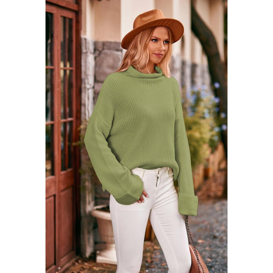 Mock Neck Drop Shoulder Sweater Clothing