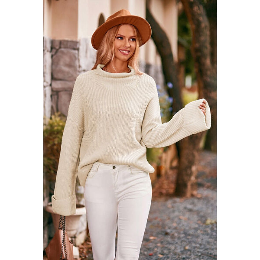 Mock Neck Drop Shoulder Sweater Clothing