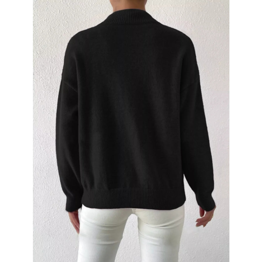 Mock Neck Dropped Shoulder Sweater Apparel and Accessories