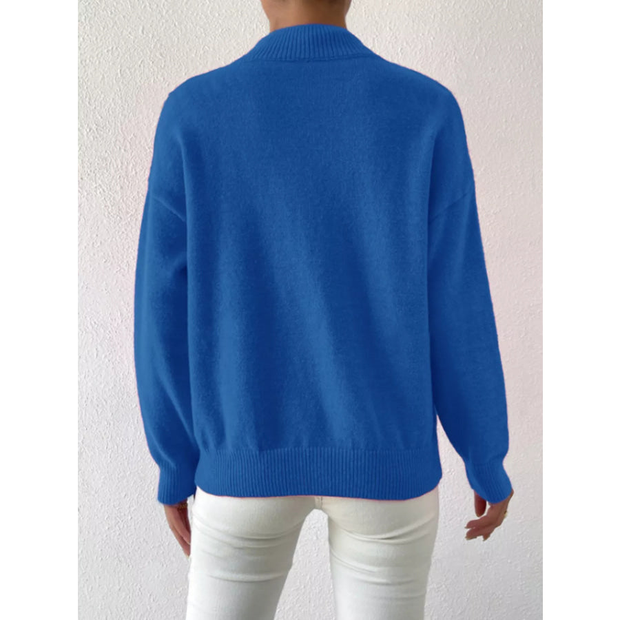 Mock Neck Dropped Shoulder Sweater Apparel and Accessories