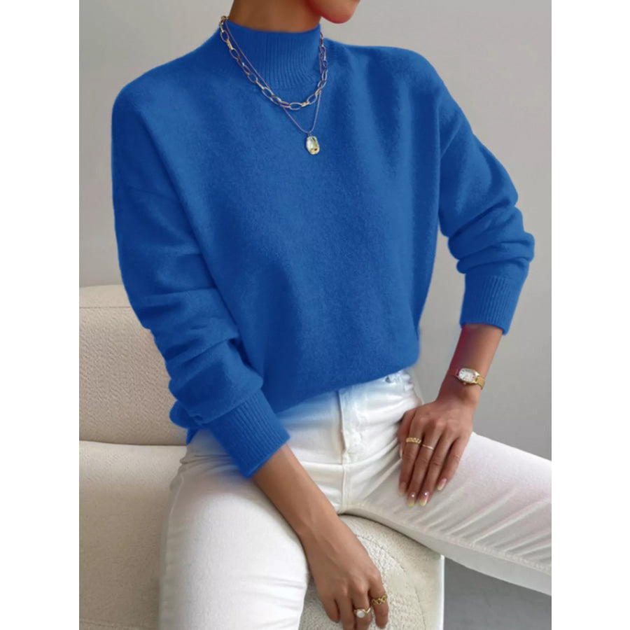 Mock Neck Dropped Shoulder Sweater Apparel and Accessories