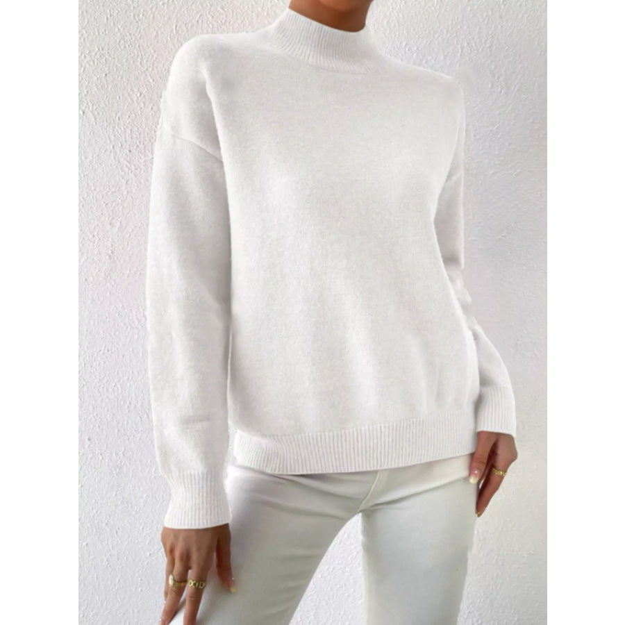 Mock Neck Dropped Shoulder Sweater Apparel and Accessories
