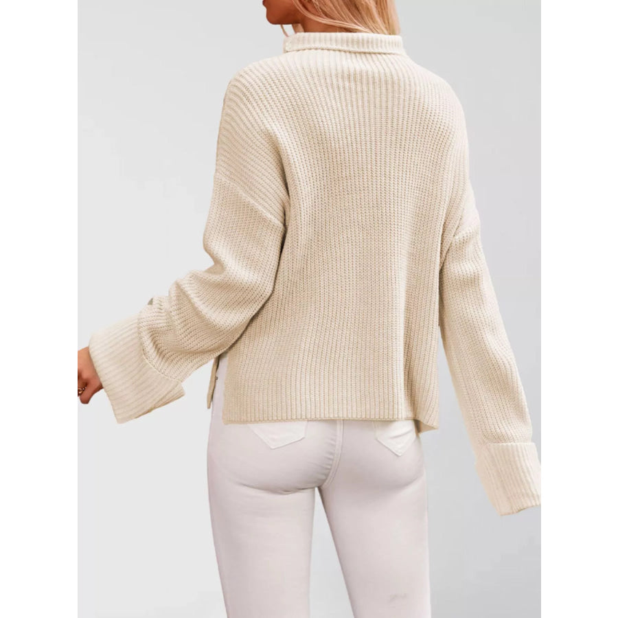 Mock Neck Dropped Shoulder Sweater Apparel and Accessories