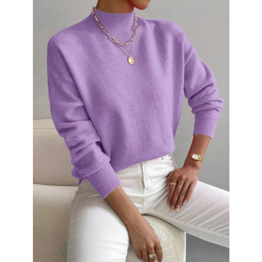 Mock Neck Dropped Shoulder Sweater Apparel and Accessories