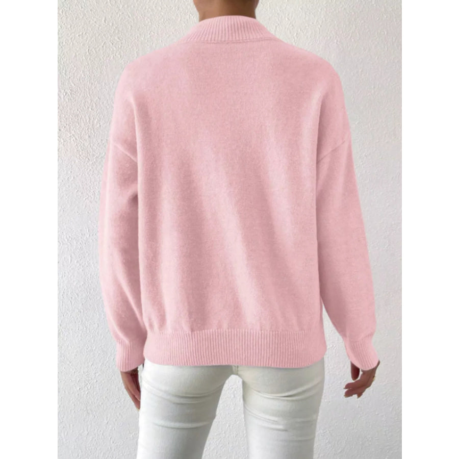 Mock Neck Dropped Shoulder Sweater Apparel and Accessories