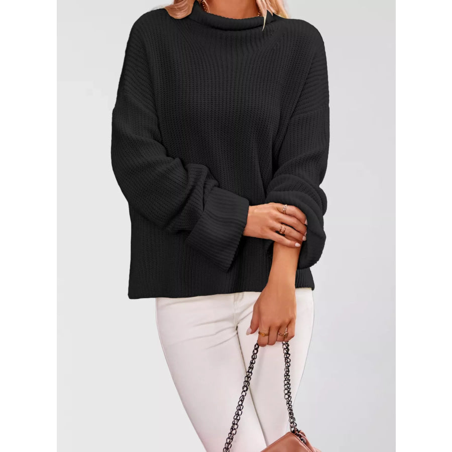 Mock Neck Dropped Shoulder Sweater Apparel and Accessories