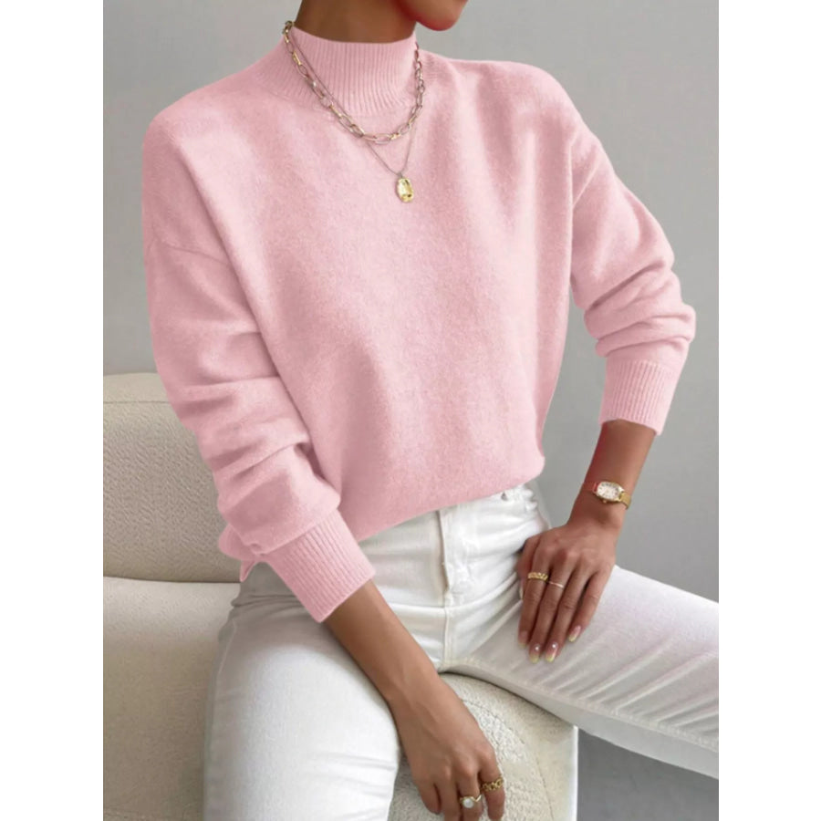 Mock Neck Dropped Shoulder Sweater Apparel and Accessories