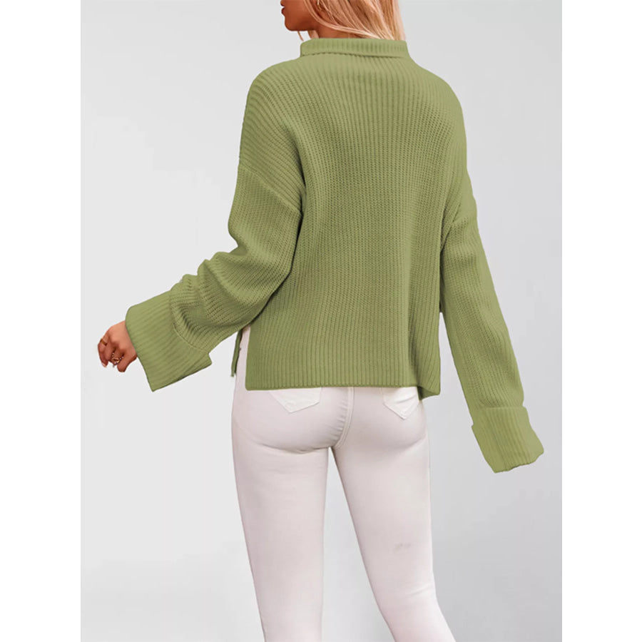 Mock Neck Dropped Shoulder Sweater Apparel and Accessories